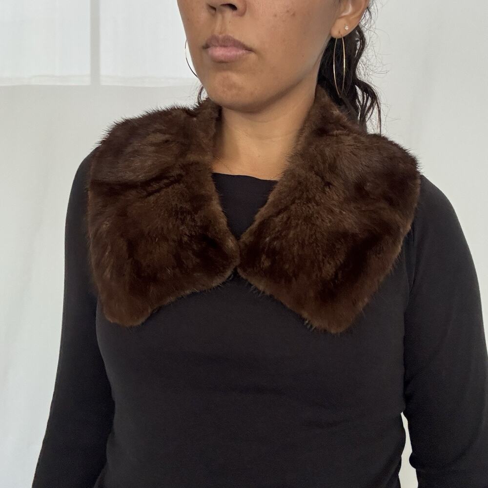 Vintage 1940s Genuine Brown Mink Fur Detachable Collar Wrap Shawl Old Hollywood